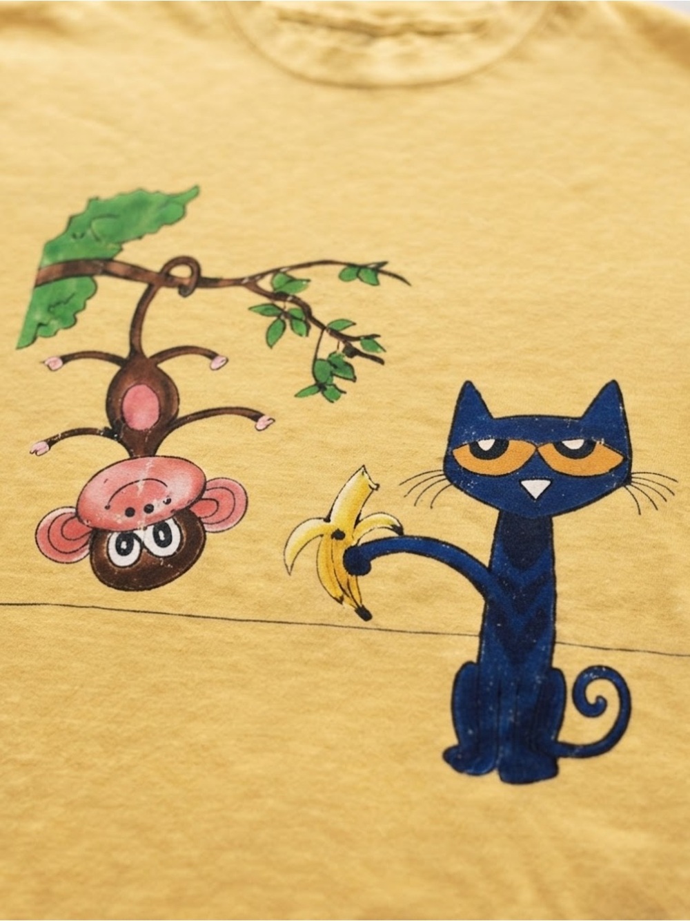 Yellow Monkey and Cat Graphic Gildan Cotton T-Shirt - Picture 2 of 2